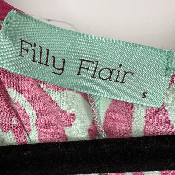 Filly Flair Tie Waist Shift Dress Size Small Mint Pink Floral 3/4 Sleeve Preppy - Picture 10 of 10